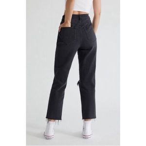 high rise straight jeans distressed